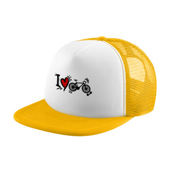 I love my bike, Καπέλο Ενηλίκων Soft Trucker με Δίχτυ Κίτρινο/White (POLYESTER, ΕΝΗΛΙΚΩΝ, UNISEX, ONE SIZE)