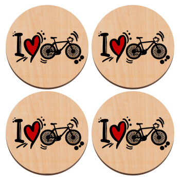 I love my bike, ΣΕΤ x4 Σουβέρ ξύλινα στρογγυλά plywood (9cm)