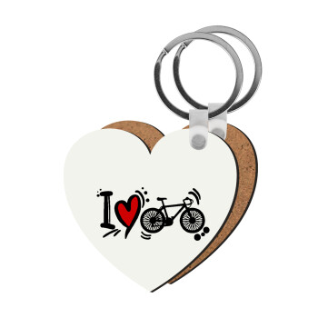 I love my bike, Μπρελόκ Ξύλινο καρδιά MDF