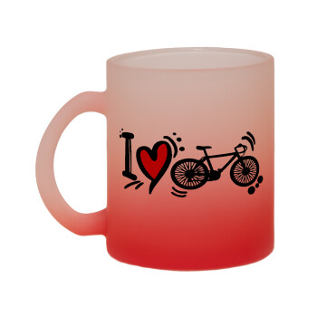 I love my bike, Κούπα γυάλινη δίχρωμη με βάση το κόκκινο ματ, 330ml