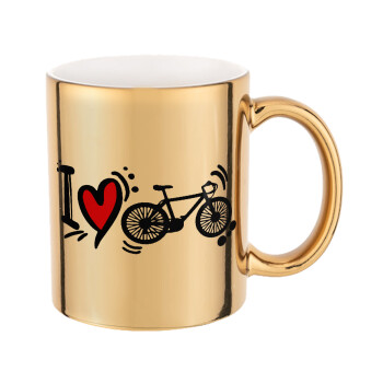 I love my bike, Κούπα κεραμική, χρυσή καθρέπτης, 330ml