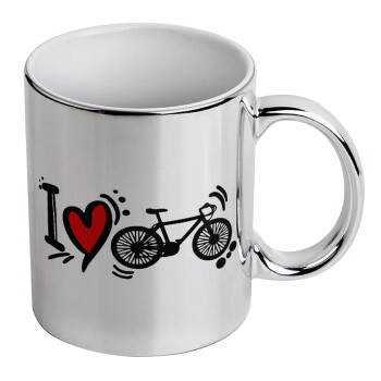 I love my bike, Κούπα κεραμική, ασημένια καθρέπτης, 330ml