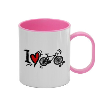 I love my bike, Κούπα (πλαστική) (BPA-FREE) Polymer Ροζ για παιδιά, 330ml