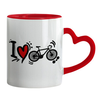 I love my bike, Mug heart red handle, ceramic, 330ml