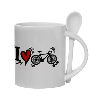 I love my bike, Ceramic coffee mug with Spoon, 330ml (1pcs)