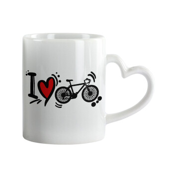 I love my bike, Κούπα καρδιά χερούλι λευκή, κεραμική, 330ml