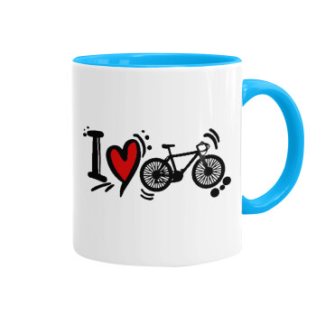 I love my bike, Mug colored light blue, ceramic, 330ml