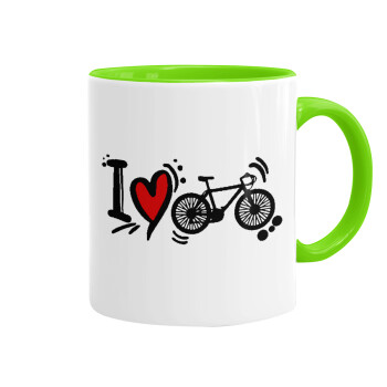 I love my bike, Mug colored light green, ceramic, 330ml