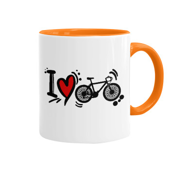 I love my bike, Κούπα χρωματιστή πορτοκαλί, κεραμική, 330ml