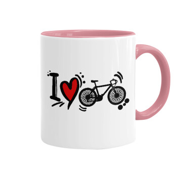 I love my bike, Mug colored pink, ceramic, 330ml
