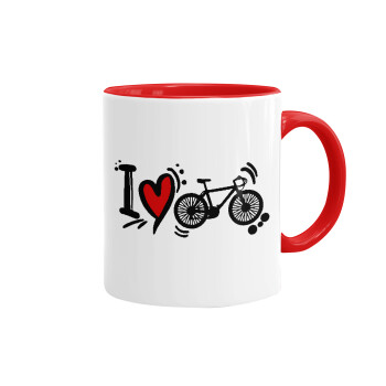 I love my bike, Κούπα χρωματιστή κόκκινη, κεραμική, 330ml