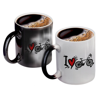 I love my bike, Color changing magic Mug, ceramic, 330ml when adding hot liquid inside, the black colour desappears (1 pcs)