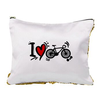 I love my bike, Τσαντάκι νεσεσέρ με πούλιες (Sequin) Χρυσό