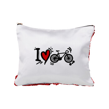 I love my bike, Τσαντάκι νεσεσέρ με πούλιες (Sequin) Κόκκινο