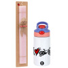 Easter Set, Children's thermal stainless steel water bottle with safety straw, pink/purple (350ml) & Easter scented flat candle (30cm) (PINK)