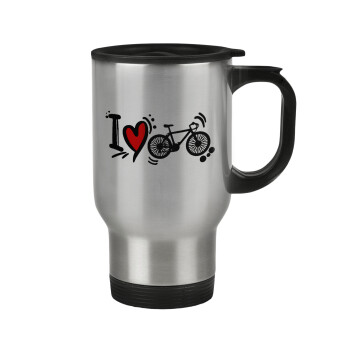 I love my bike, Stainless steel travel mug with lid, double wall 450ml