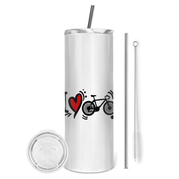 I love my bike, Eco friendly stainless steel tumbler 600ml, with metal straw & cleaning brush