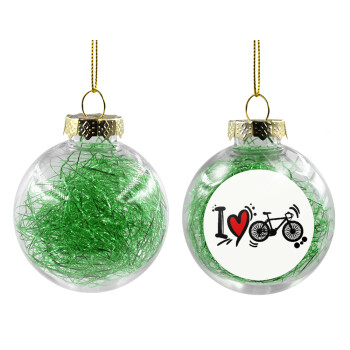 I love my bike, Χριστουγεννιάτικη μπάλα δένδρου διάφανη με πράσινο γέμισμα 8cm
