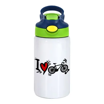 I love my bike, Παιδικό παγούρι θερμό, ανοξείδωτο, με καλαμάκι ασφαλείας, πράσινο/μπλε (350ml)