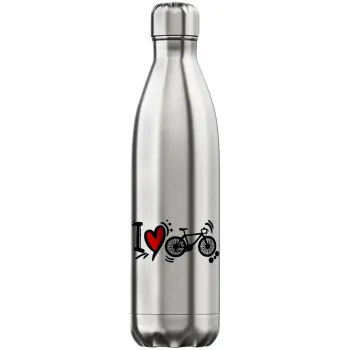 I love my bike, Inox (Stainless steel) hot metal mug, double wall, 750ml