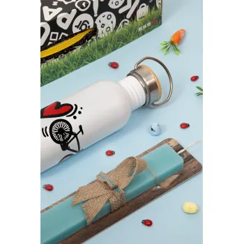 I love my bike, Πασχαλινή Λαμπάδα με παγούρι μεταλλικό (620ml, stainless steel) & κερί αρωματικό πλακέ (30cm) (ΤΙΡΚΟΥΑΖ)