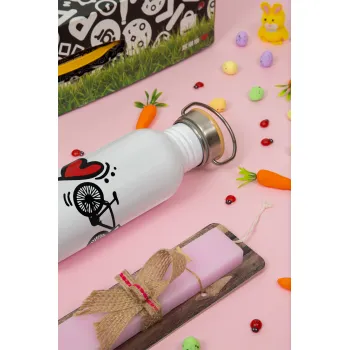 I love my bike, Πασχαλινή Λαμπάδα με παγούρι μεταλλικό (620ml, stainless steel) & κερί αρωματικό πλακέ (30cm) (ΡΟΖ)