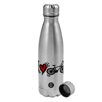 I love my bike, Metallic water bottle, stainless steel, 750ml
