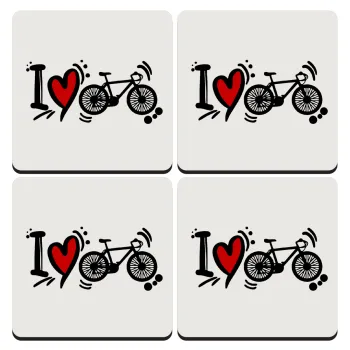 I love my bike, ΣΕΤ 4 Σουβέρ ξύλινα τετράγωνα (9cm)