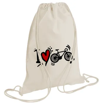 I love my bike, Τσάντα πλάτης πουγκί GYMBAG natural (28x40cm)