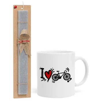 I love my bike, Easter Set, Ceramic Cup (330ml) & Easter aromatic flat candle (30cm) (GRAY)