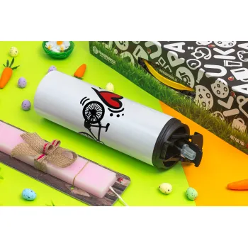 I love my bike, Easter candle,Travel Tumbler 2 Lids, with metal straw & cleaning brush & aromatic flat candle (30cm) (PINK)