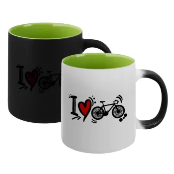 I love my bike, Κούπα Μαγική εσωτερικό πράσινο, κεραμική 330ml που αλλάζει χρώμα με το ζεστό ρόφημα