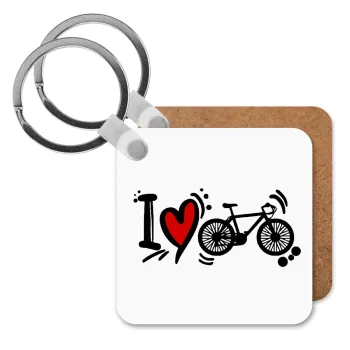I love my bike, Μπρελόκ Ξύλινο τετράγωνο MDF