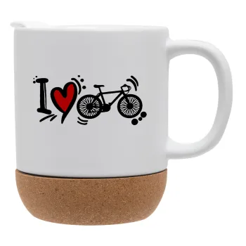I love my bike, Κούπα, κεραμική με βάση φελού και καπάκι (ΜΑΤ), 330ml
