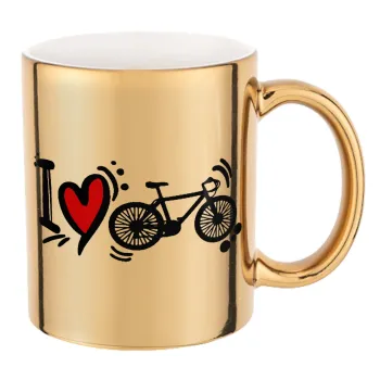 I love my bike, Κούπα κεραμική, χρυσή καθρέπτης, 330ml
