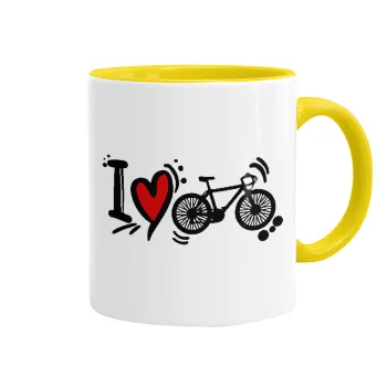 I love my bike, Κούπα χρωματιστή κίτρινη, κεραμική, 330ml