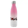 Metal mug thermos Pink/White (Stainless steel), double wall, 500ml
