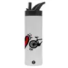 Metallic thermos bottle with straw & handle, stainless steel (Stainless steel 304), double-walled, 600ml.