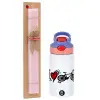 Easter Set, Children's thermal stainless steel water bottle with safety straw, pink/purple (350ml) & Easter scented flat candle (30cm) (PINK)
