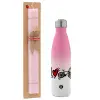 Easter Set, Metallic pink/white (Stainless steel) thermos, double-walled, 500ml & aromatic flat Easter candle (30cm) (PINK)