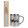 Easter Set, metallic thermal cup (300ml) & aromatic flat Easter candle (30cm) (TURQUOISE)