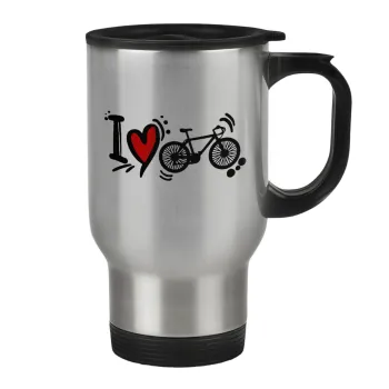 I love my bike, Stainless steel travel mug with lid, double wall 450ml