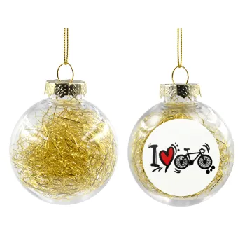 I love my bike, Transparent Christmas tree ball ornament with gold filling 8cm