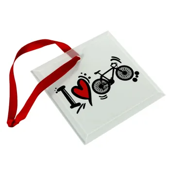I love my bike, Christmas ornament, glass square ornament 9x9cm