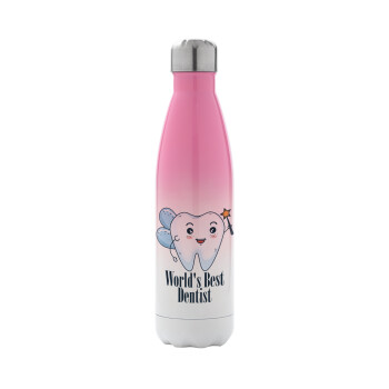 World's Best Dentist, Metal mug thermos Pink/White (Stainless steel), double wall, 500ml