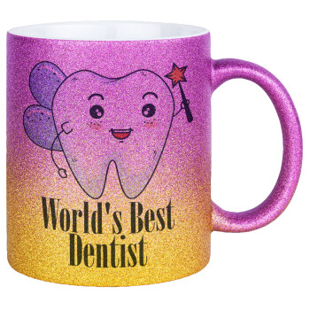 World's Best Dentist, Κούπα Χρυσή/Ροζ Glitter, κεραμική, 330ml