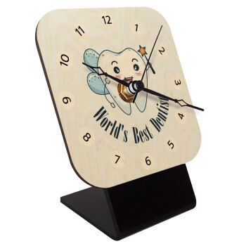 World's Best Dentist, Quartz Table clock in natural wood (10cm)