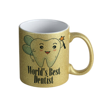 World's Best Dentist, Κούπα Χρυσή Glitter που γυαλίζει, κεραμική, 330ml