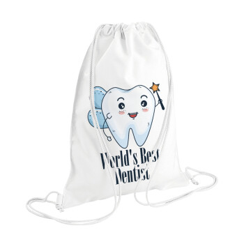 World's Best Dentist, Τσάντα πλάτης πουγκί GYMBAG λευκή (28x40cm)
