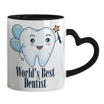 World's Best Dentist, Κούπα καρδιά χερούλι μαύρη, κεραμική, 330ml